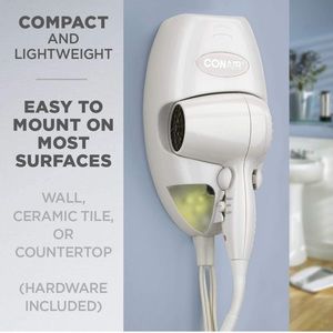 Conair 1600 Watt Wall-Mount Hair Dryer with LED Night Light, White